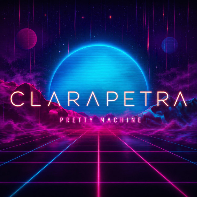 Pretty Machine artwork: a cyan moon above magenta clouds and a neon grid.